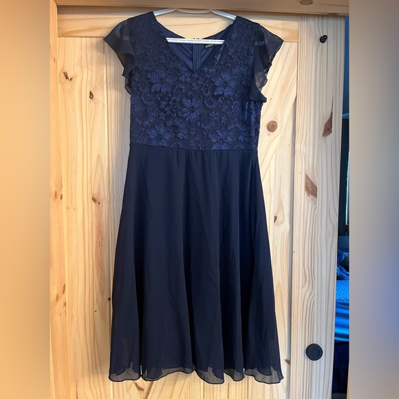 Navy lace chiffon dress - Picture 2 of 7